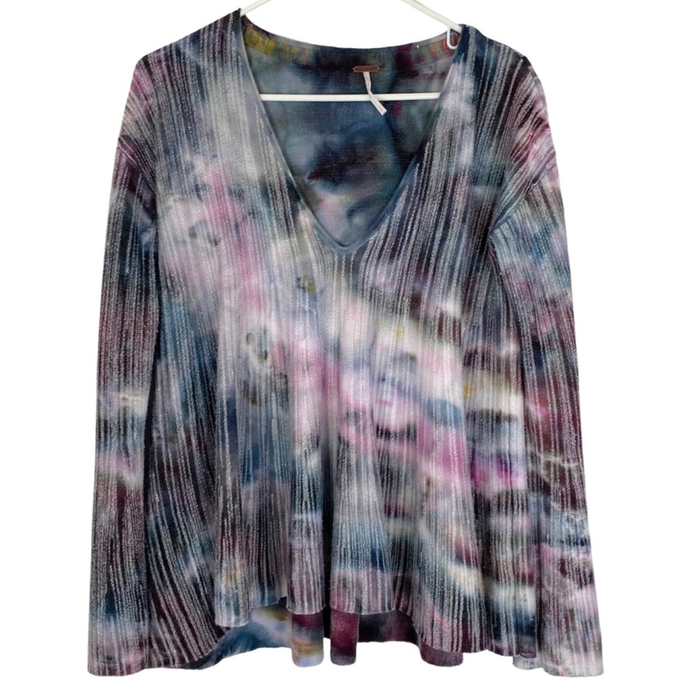 Free People Sundae Tie Dye V Neck Swing Sweater Bell Sleeves Womens Size Medium